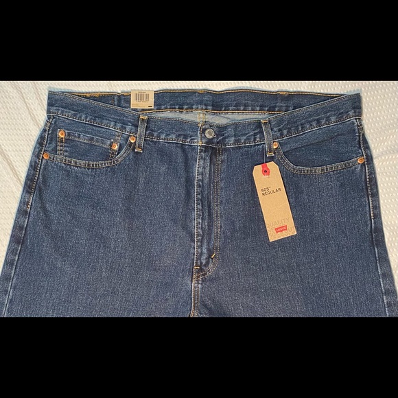 NWT Men’s LEVI’S 505 Regular Jeans Dark Wash 42x32 - Picture 3 of 6